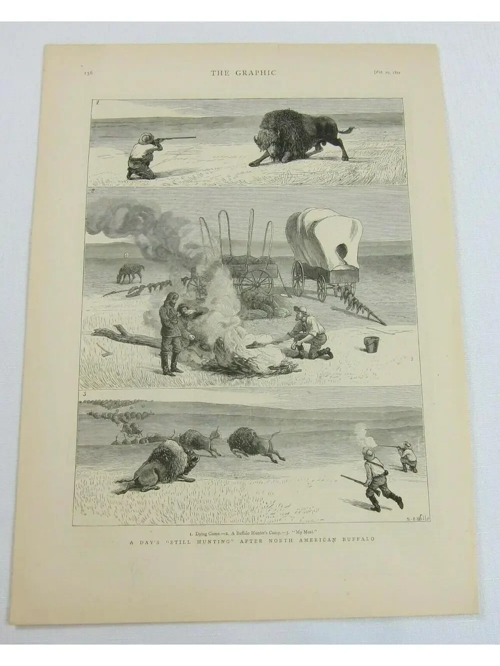 Antique 1877 Print A Days Still Hunting After North American Buffalo The Graphic